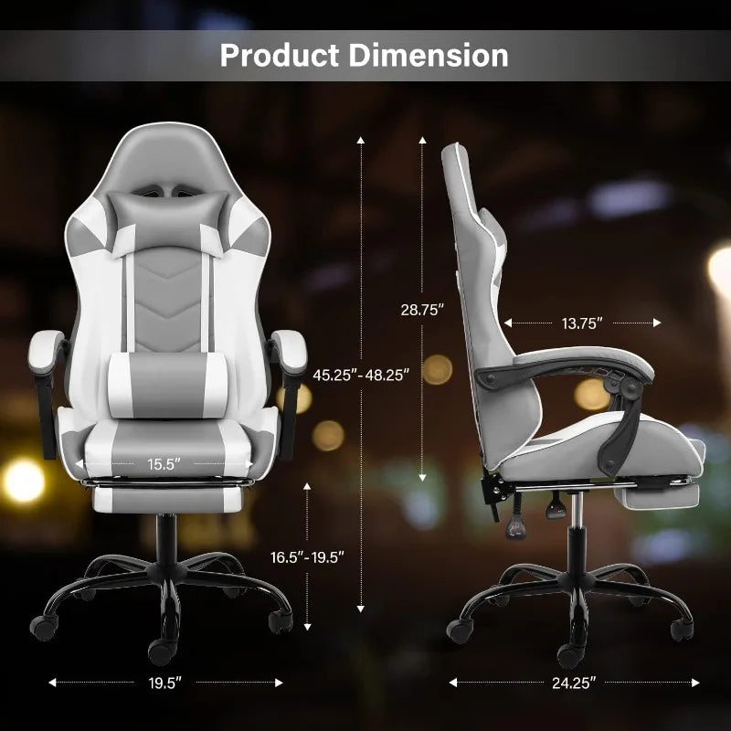 YSSOA White Gaming Chair with Footrest