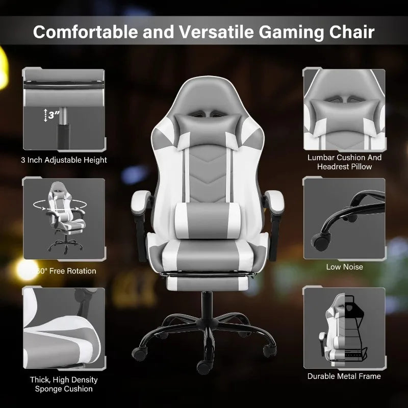 YSSOA White Gaming Chair with Footrest