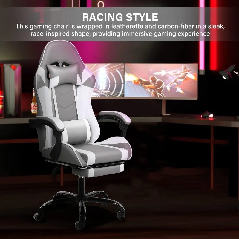 YSSOA White Gaming Chair with Footrest