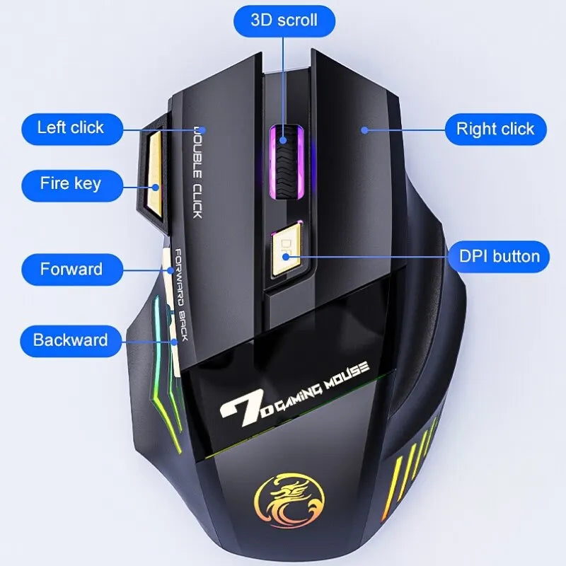 Wireless LED Gaming Mouse USB IMICE  Dual Mode Rechargeable